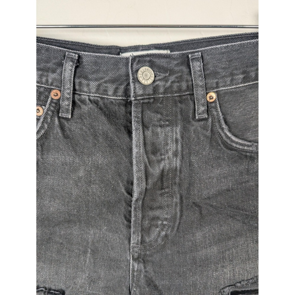 AGOLDE Shorts Womens 26 Black Parker Exposed Pockets Denim High Rise Cutoff - Picture 6 of 13